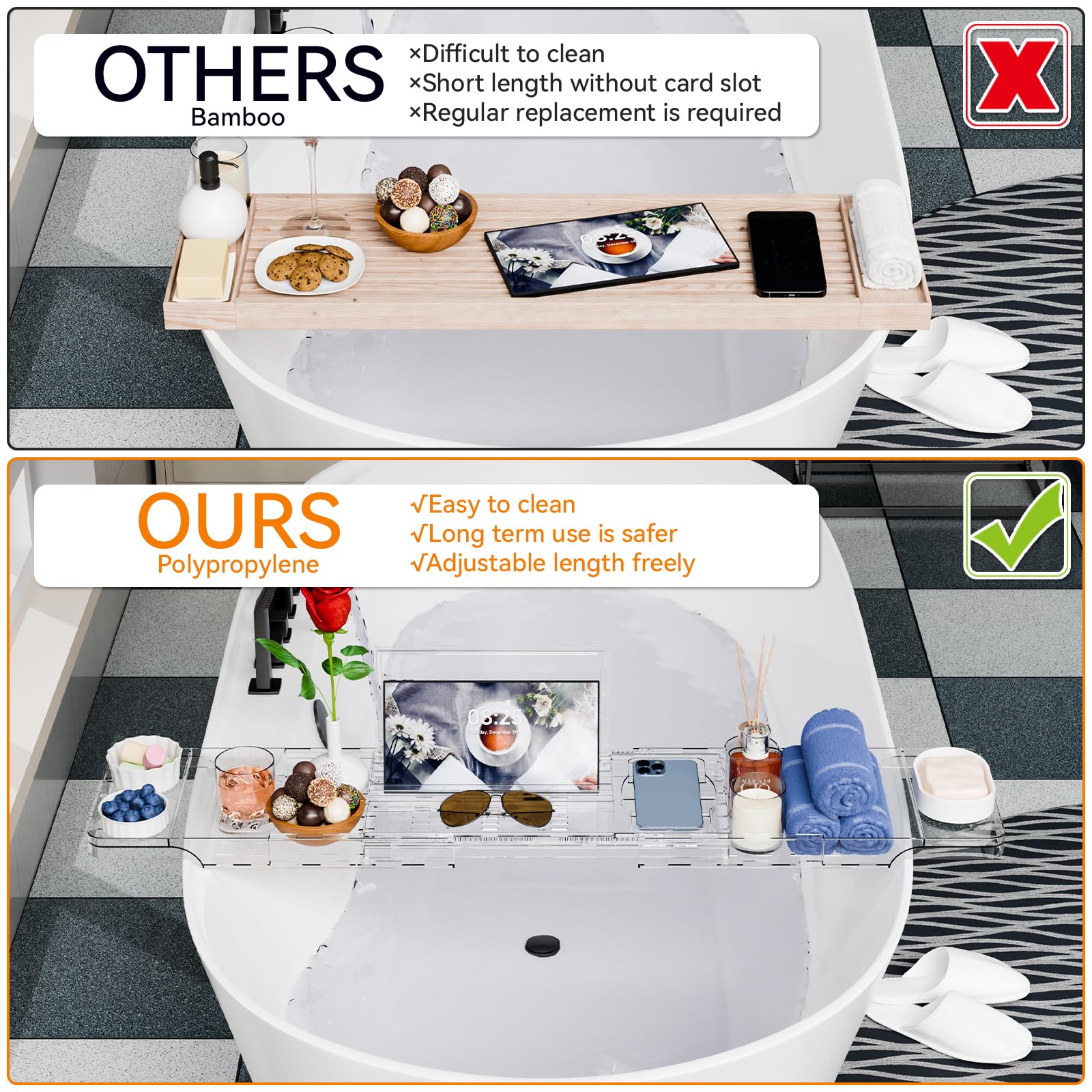 Luxury Clear Acrylic Extendable Bathtub Caddy