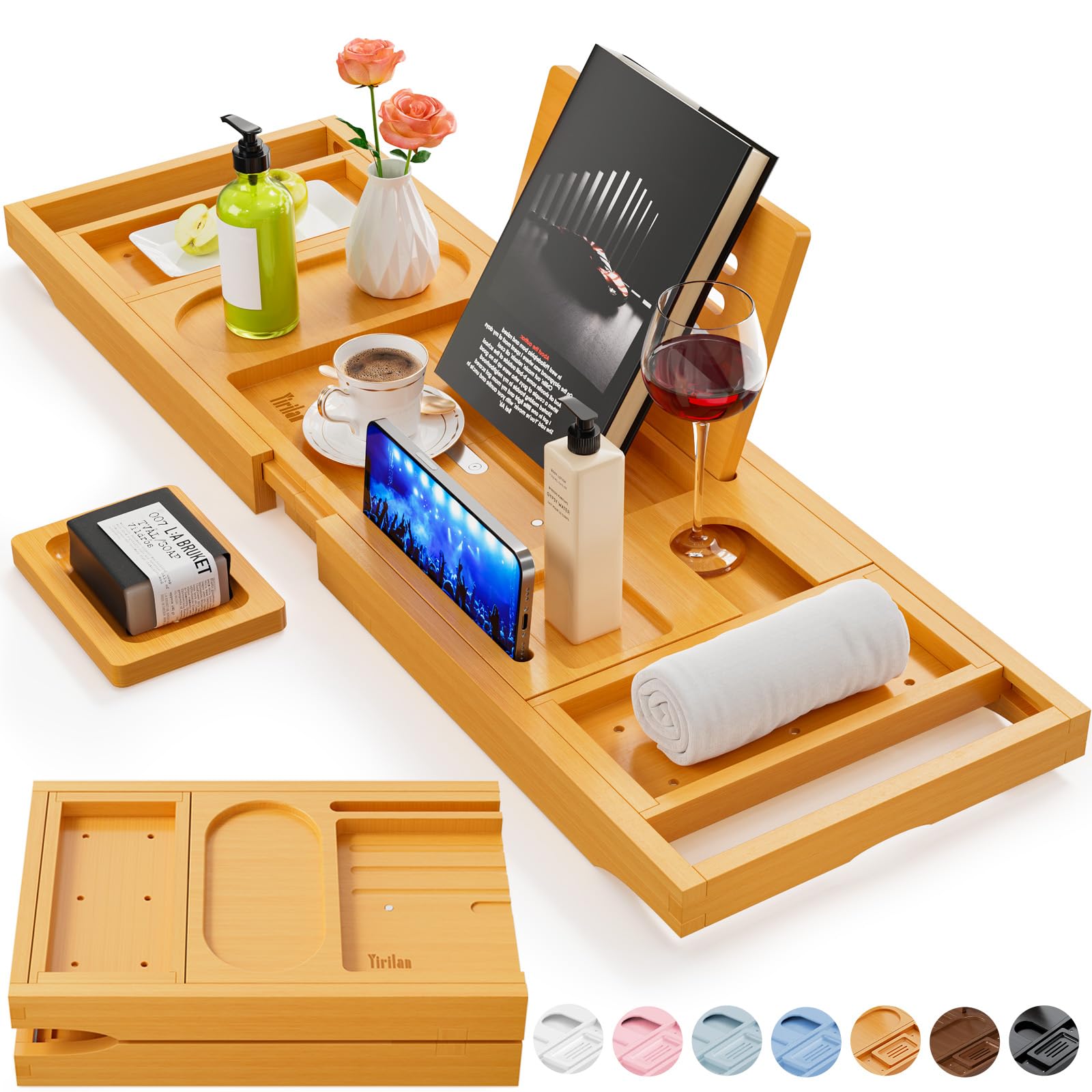 Elegant Expandable Bamboo Bathtub Caddy