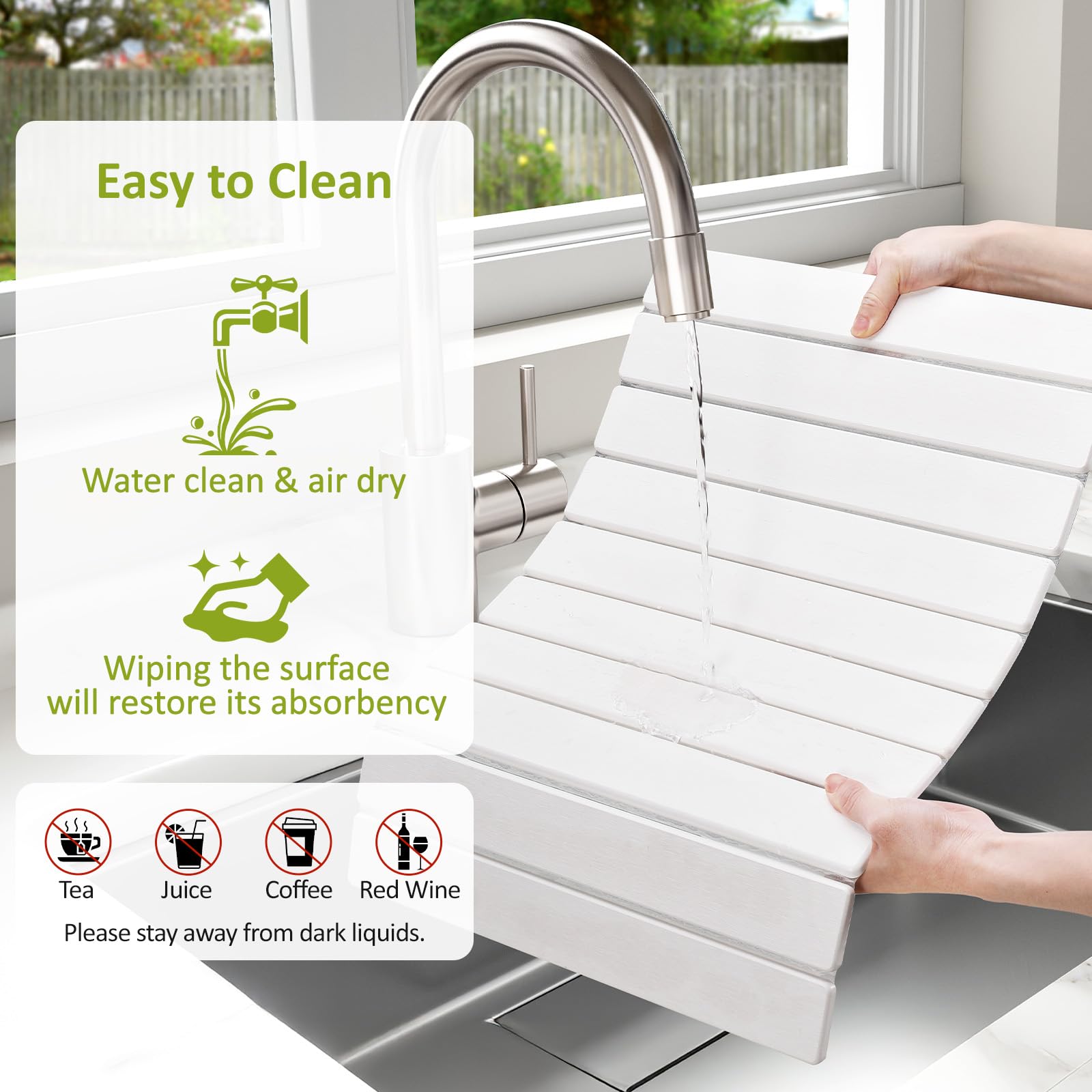 Collapsible Stone Drying Mat for Kitchen Counter, White