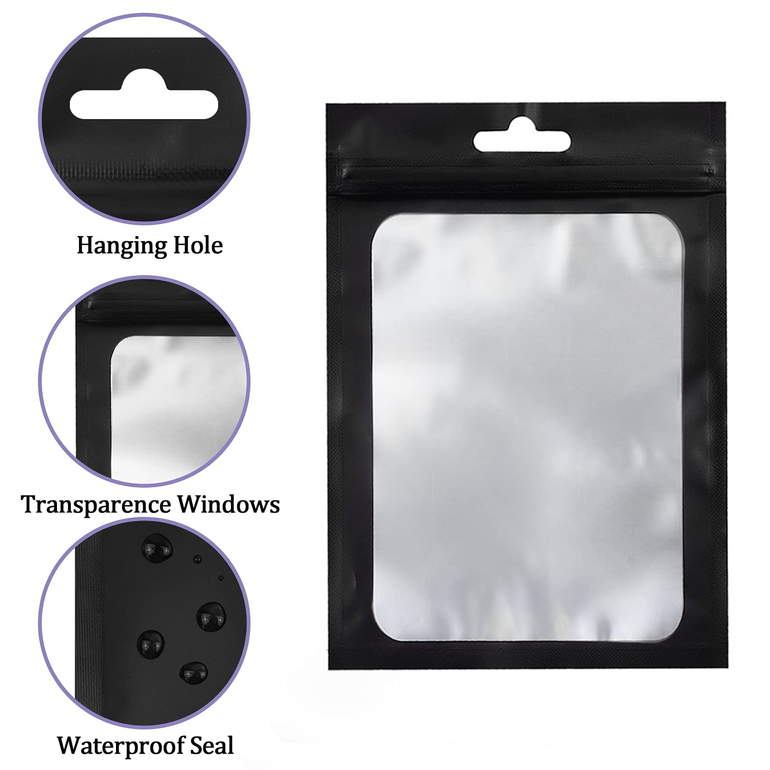 Black Resealable Storage Bags with Clear Window