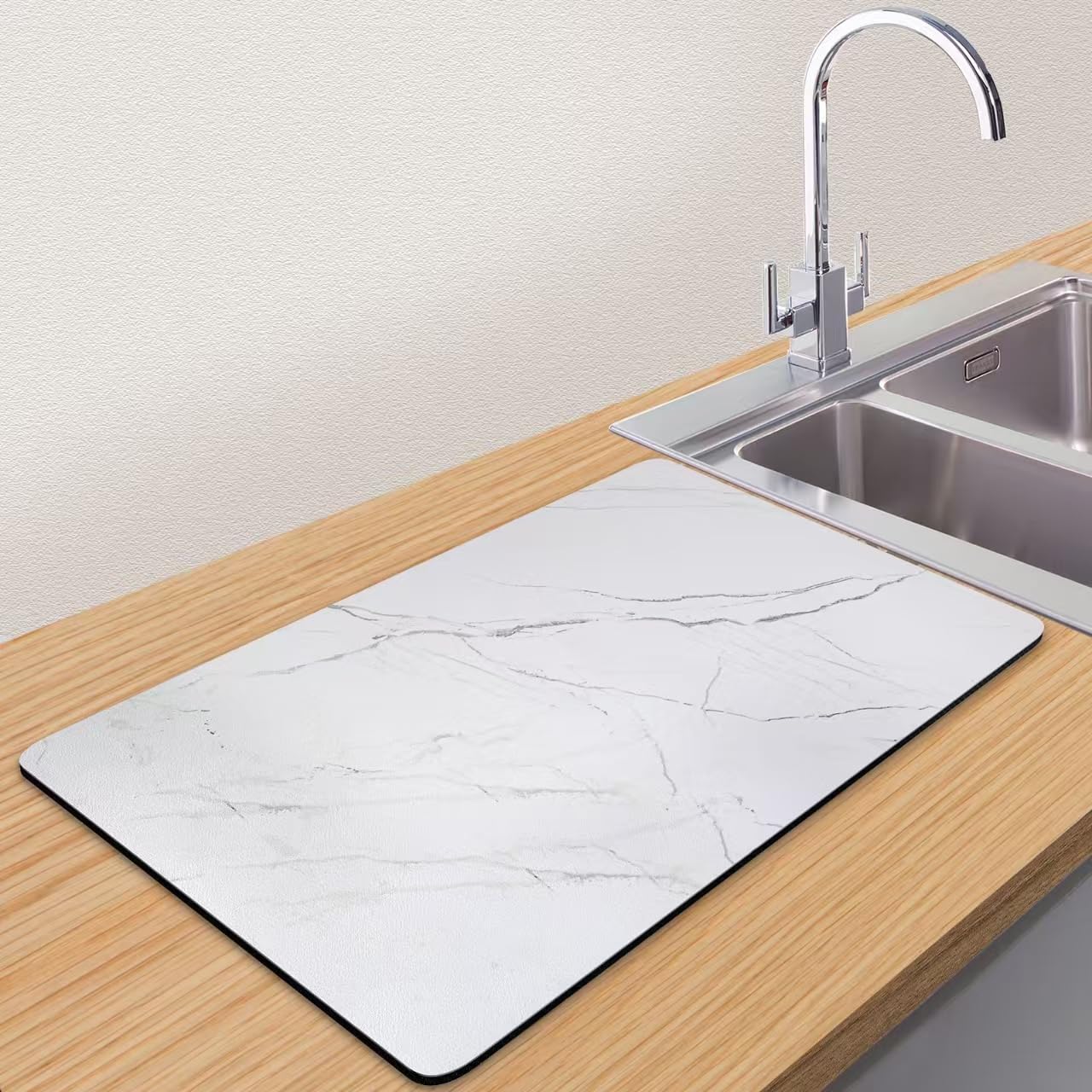 Elegant White Marble Non-Slip Drying Mat