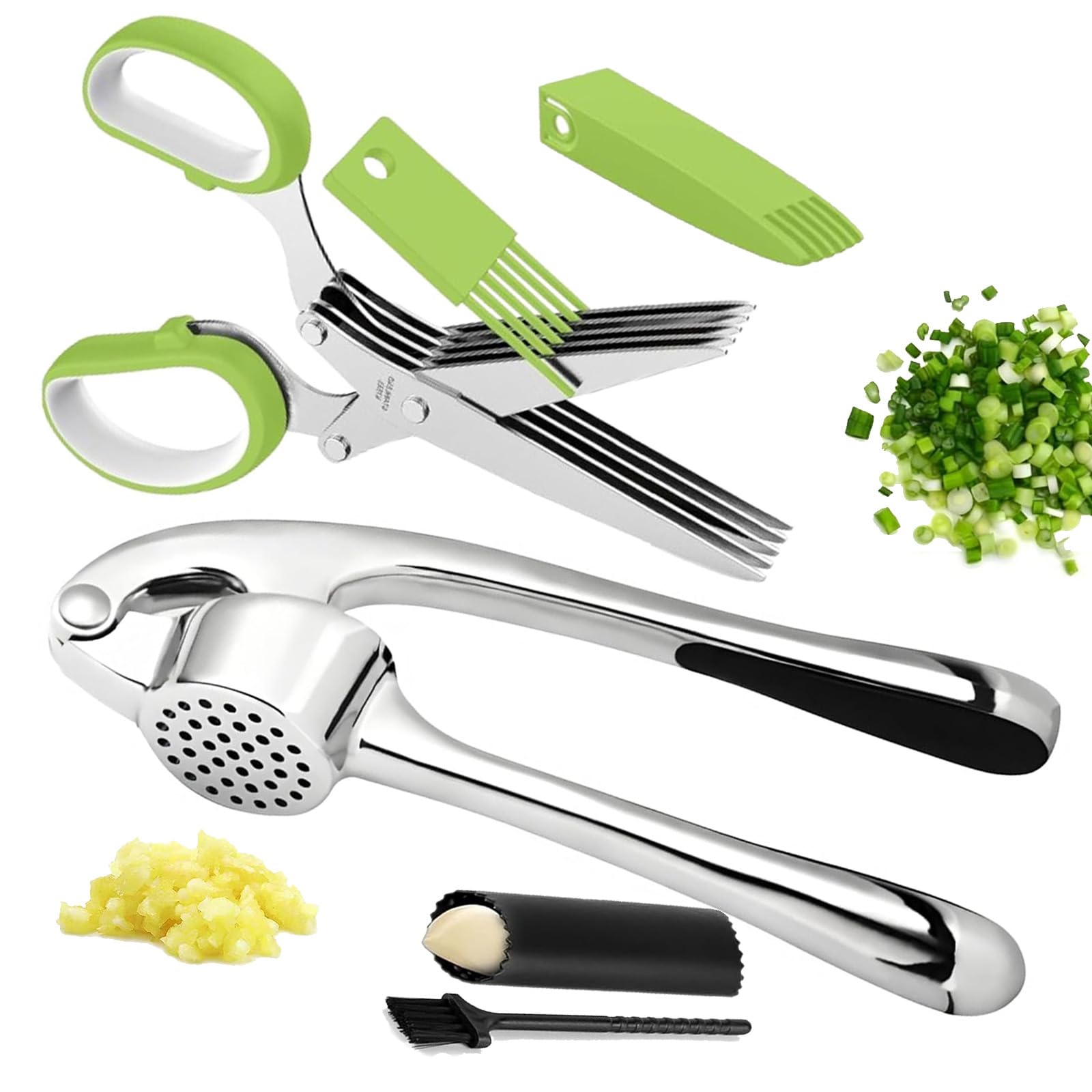 Stainless Steel Garlic Press & Herb Scissors Set
