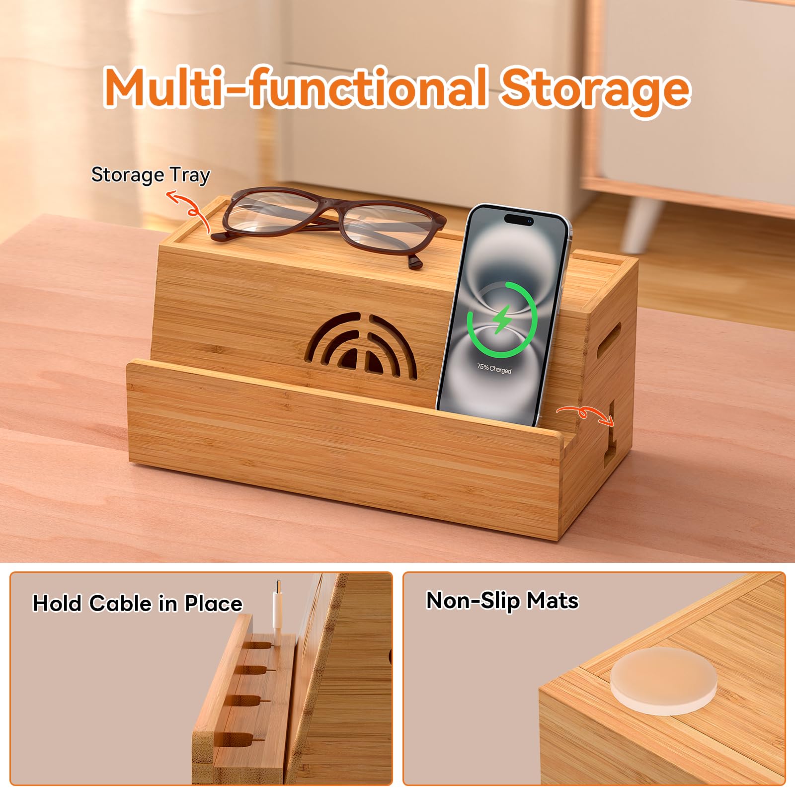 Elegant Bamboo Cable Management Box