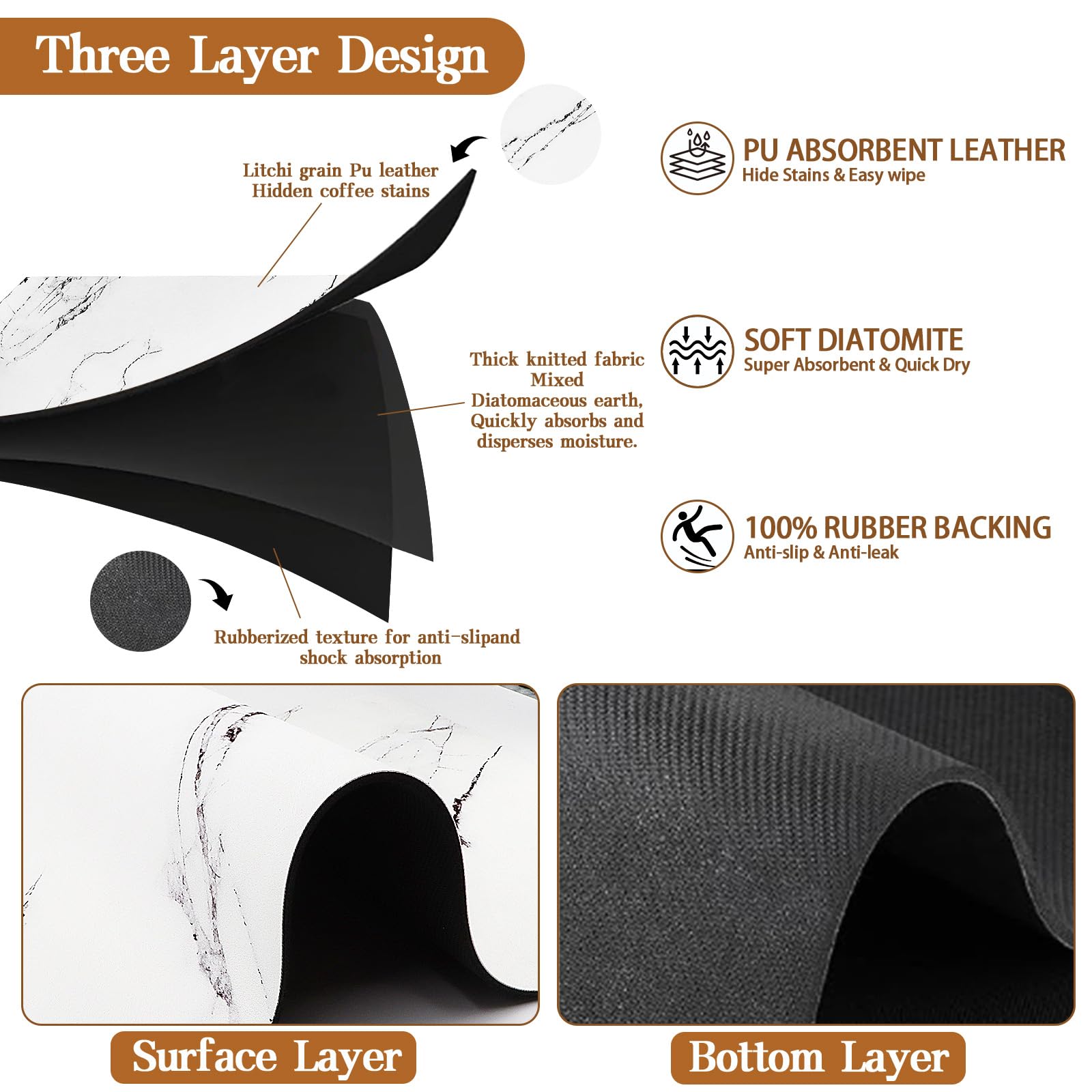 Elegant White Marble Non-Slip Drying Mat