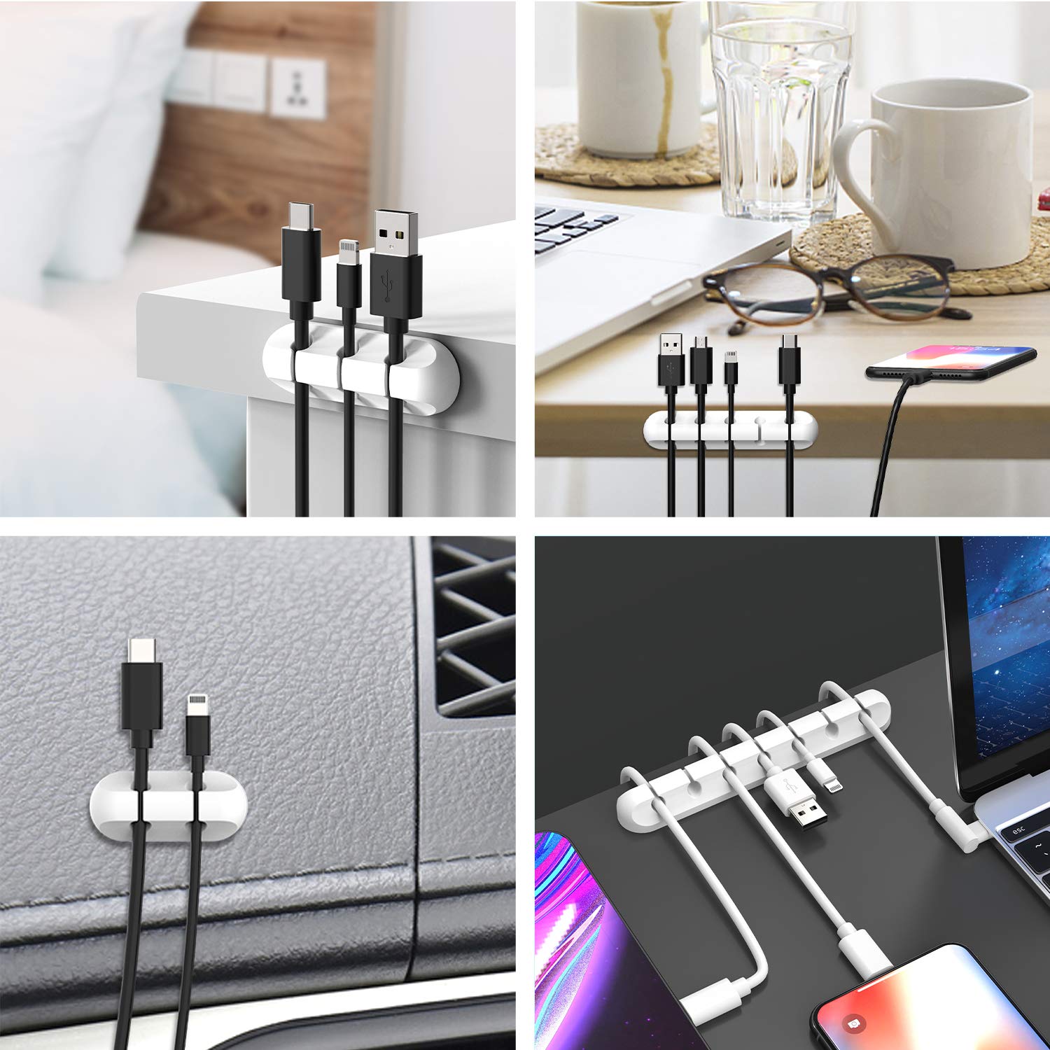 Adhesive White Silicone Cable Organizers
