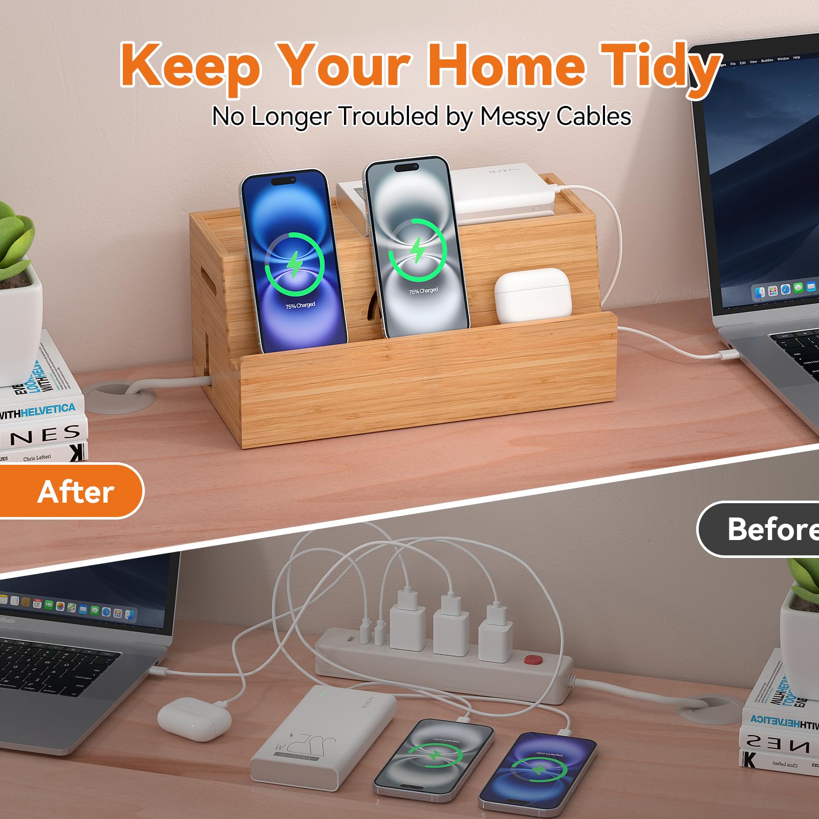 Elegant Bamboo Cable Management Box