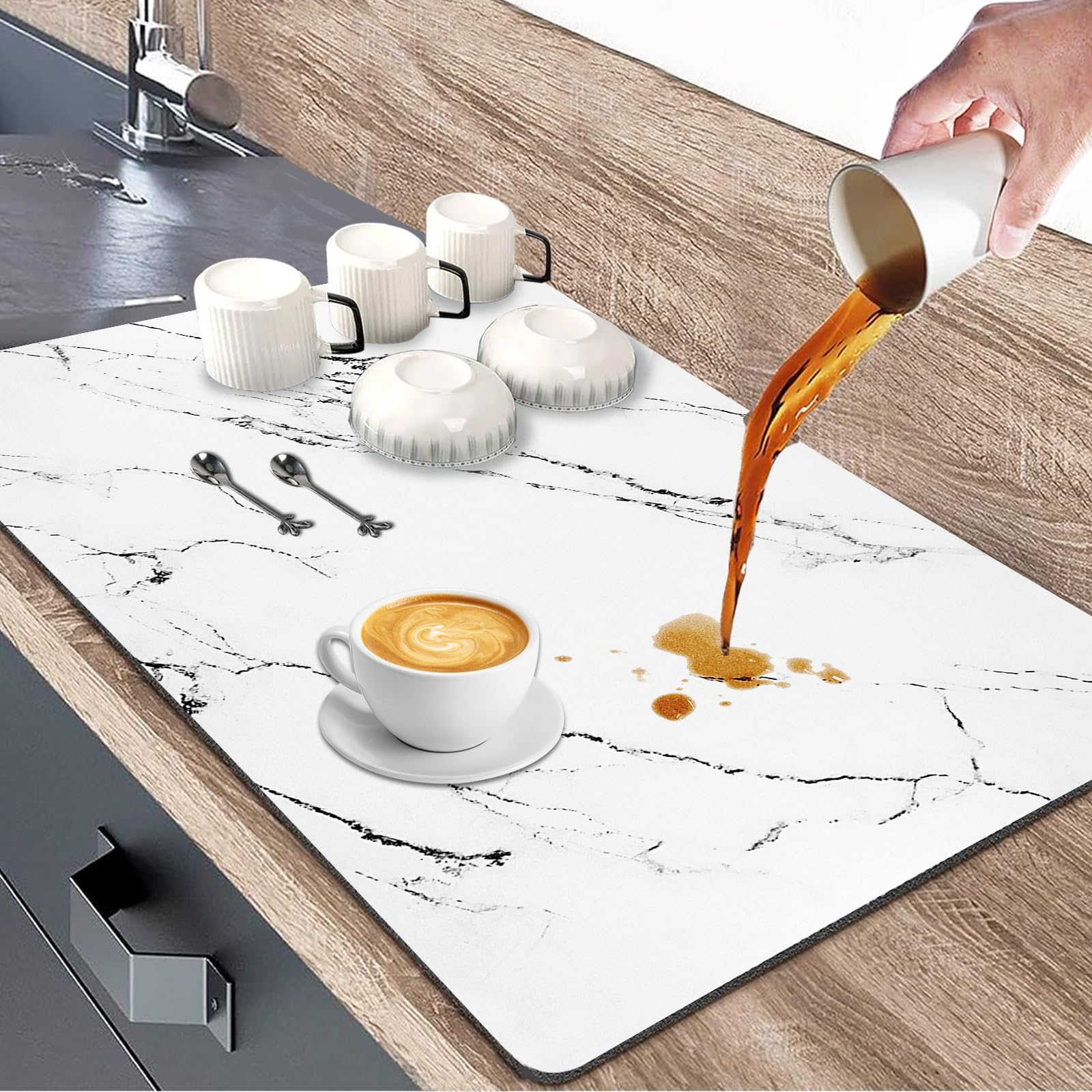 Elegant White Marble Non-Slip Drying Mat
