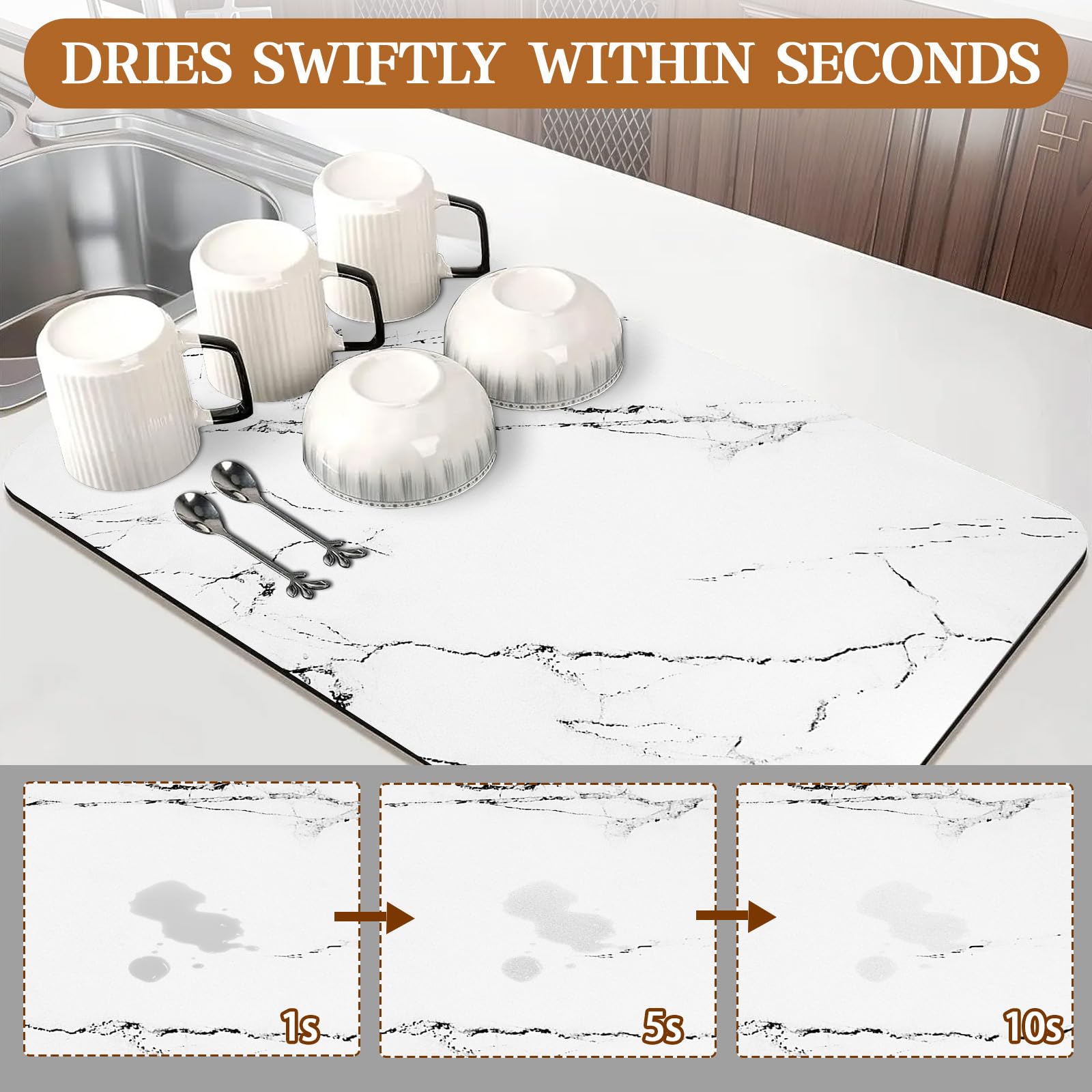 Elegant White Marble Non-Slip Drying Mat