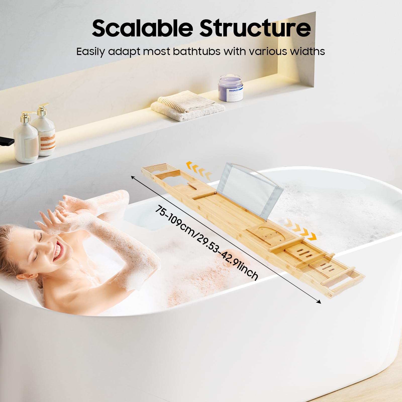 Elegant Expandable Bamboo Bathtub Caddy