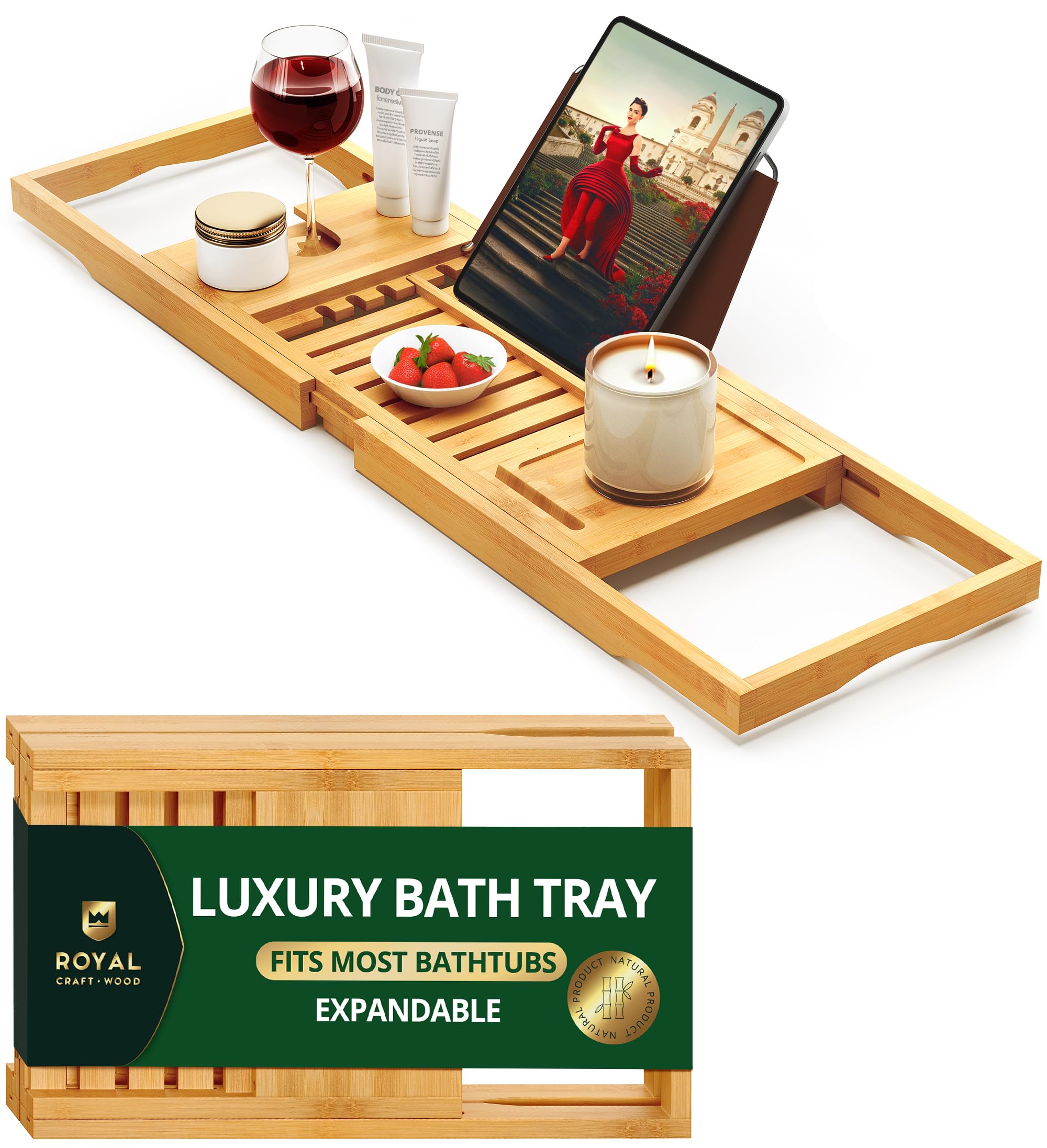 Elegant Expandable Bamboo Bathtub Caddy