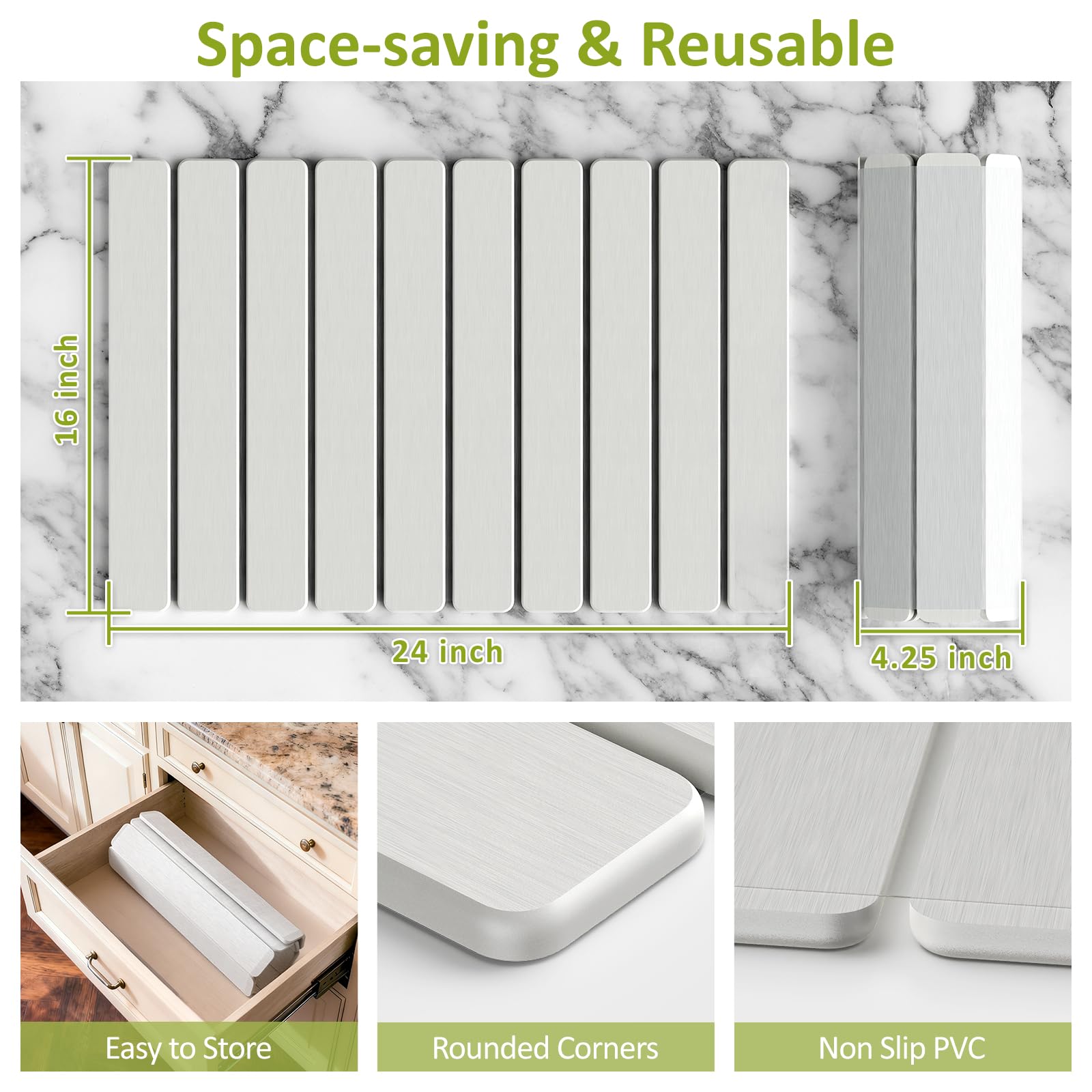 Collapsible Stone Drying Mat for Kitchen Counter, White