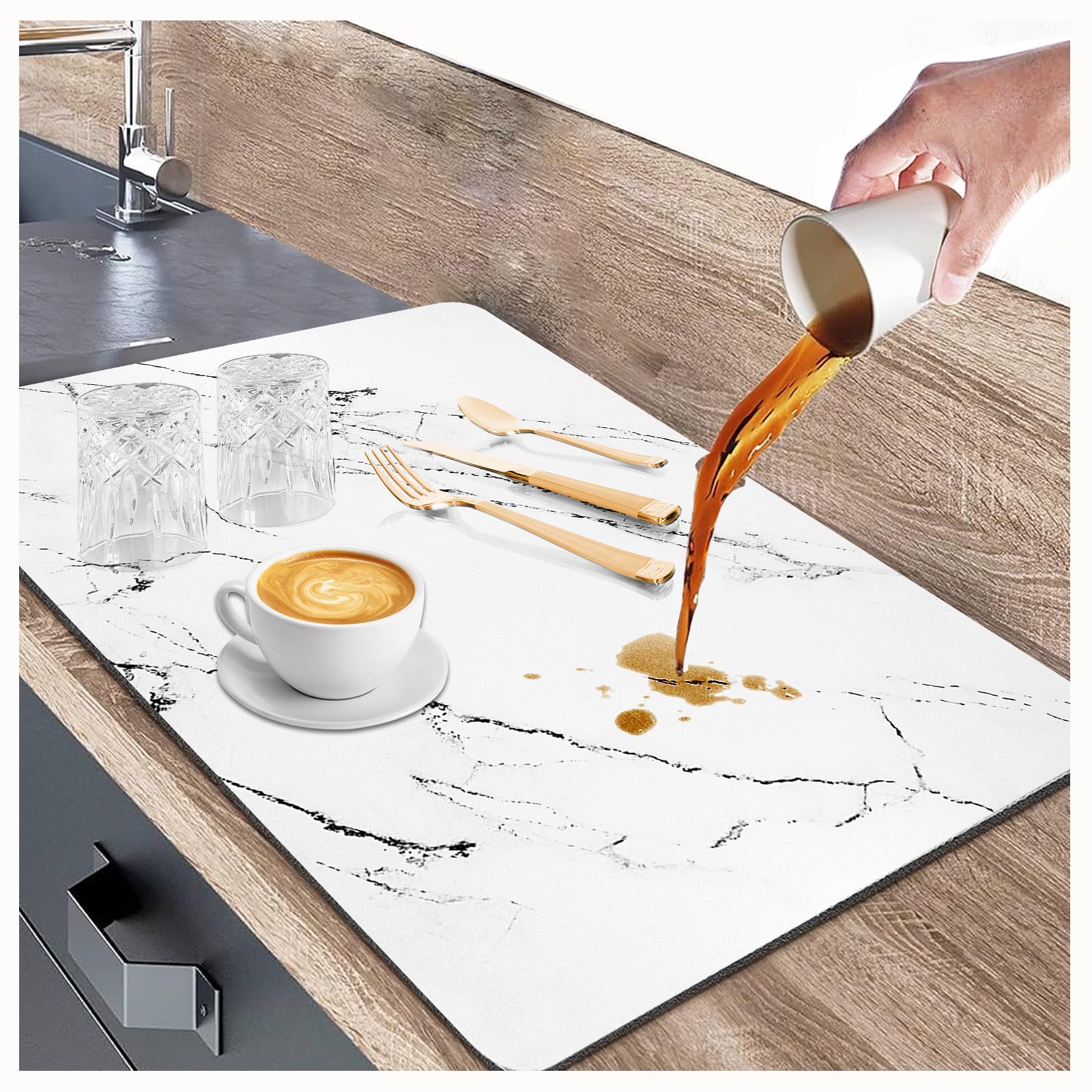 Elegant White Marble Non-Slip Drying Mat