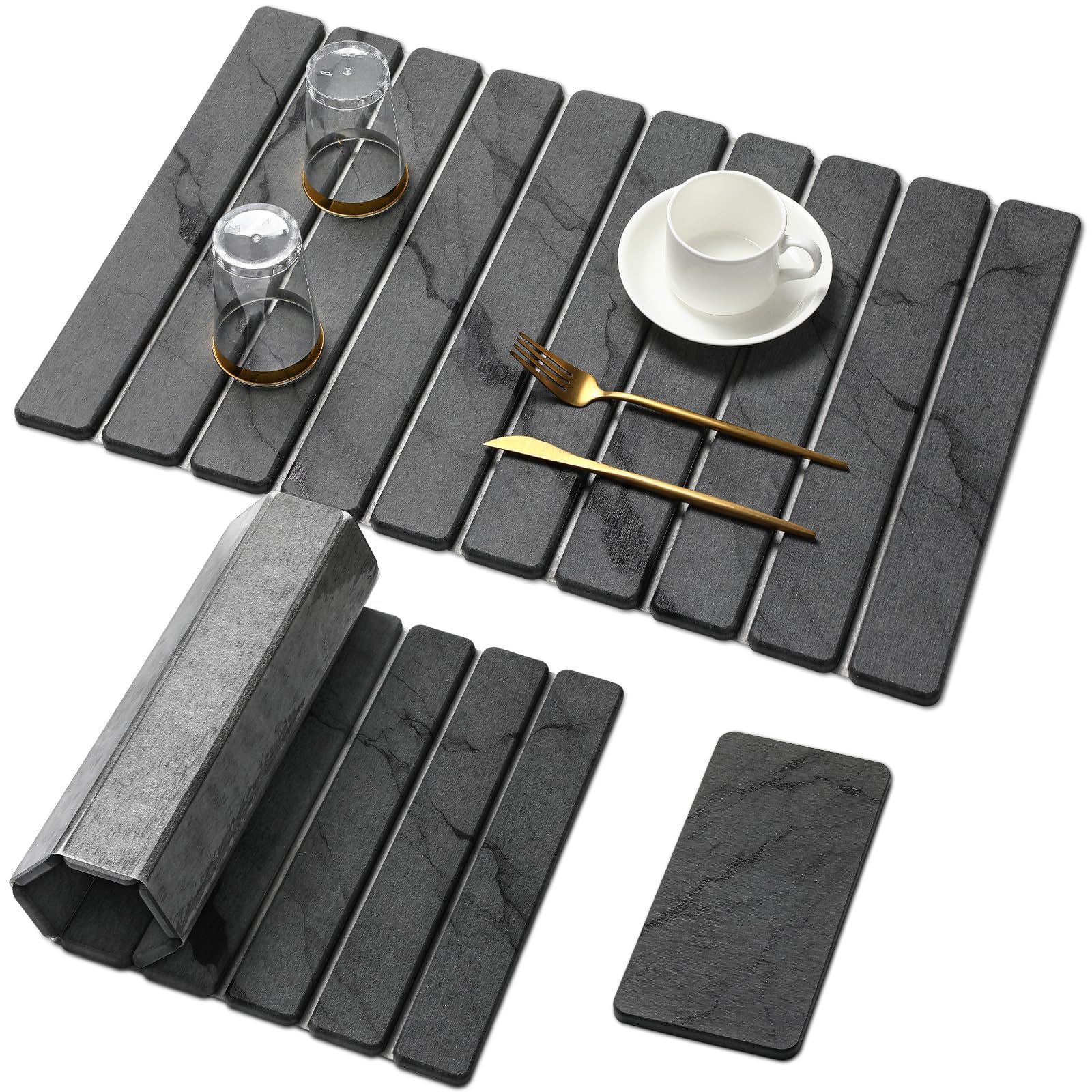 Collapsible Stone Drying Mat for Kitchen Counter, White