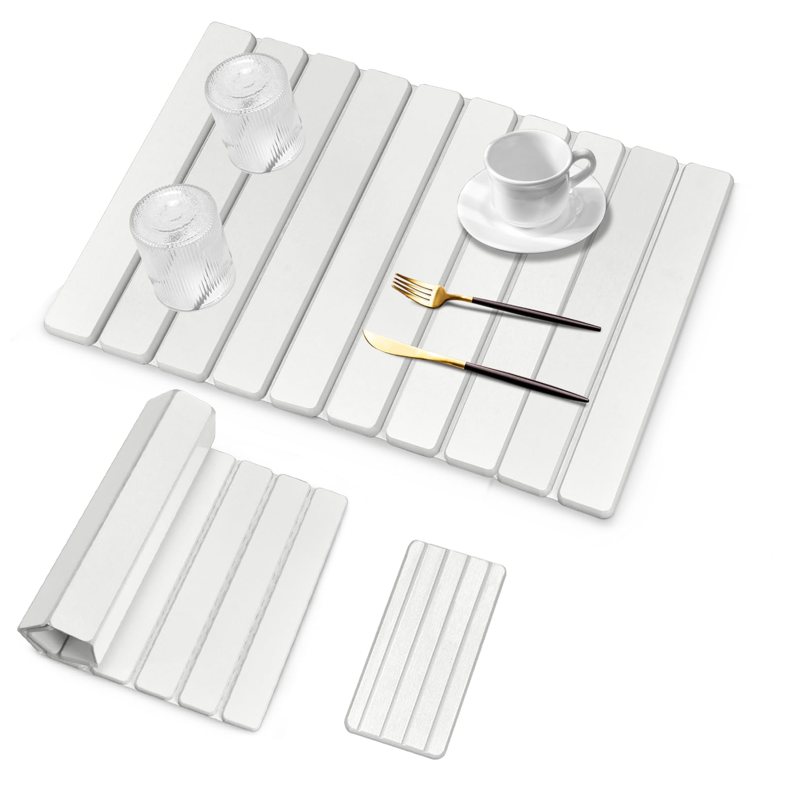 Collapsible Stone Drying Mat for Kitchen Counter, White