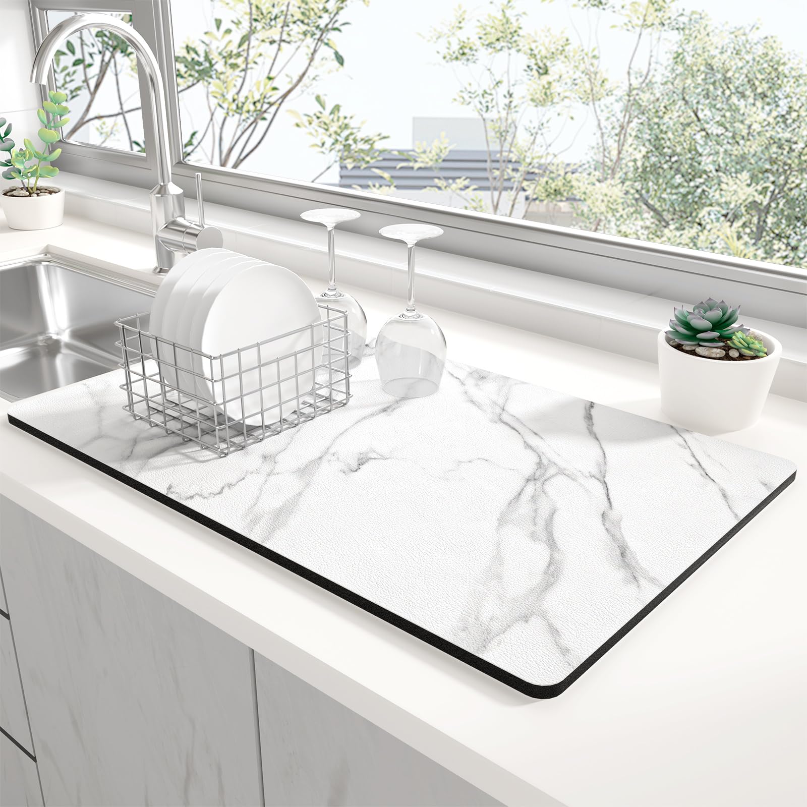 Elegant White Marble Non-Slip Drying Mat