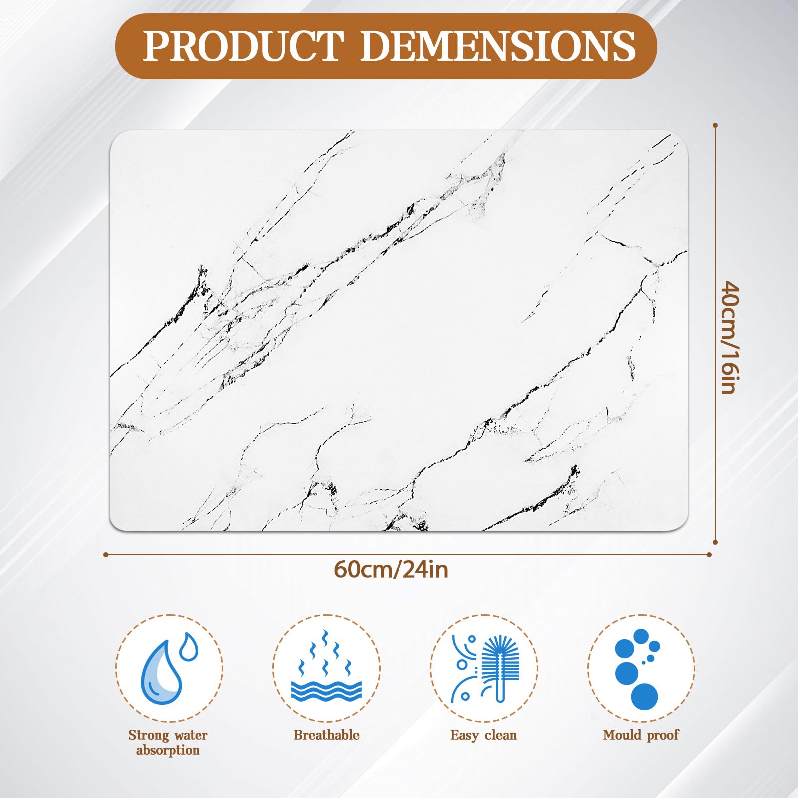 Elegant White Marble Non-Slip Drying Mat