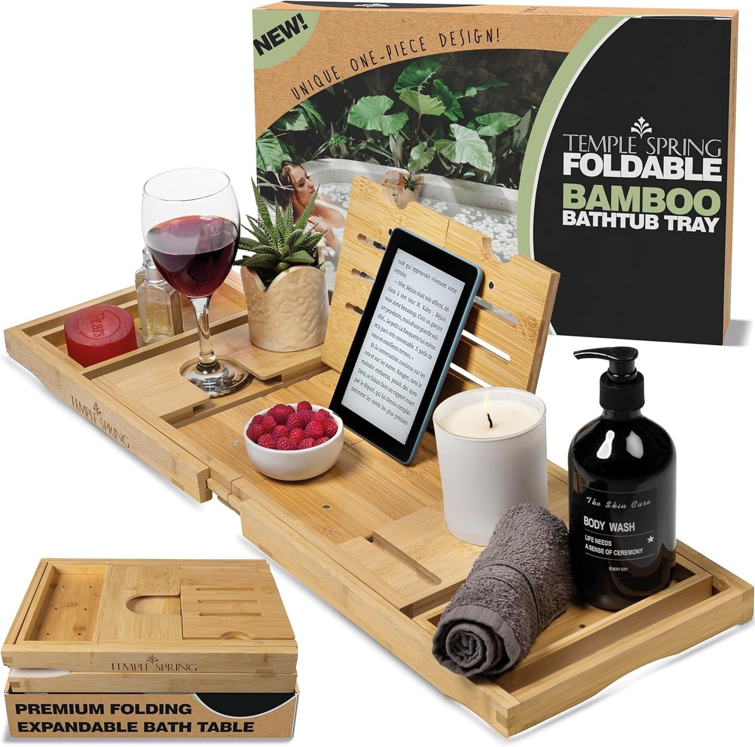 Elegant Expandable Bamboo Bathtub Caddy