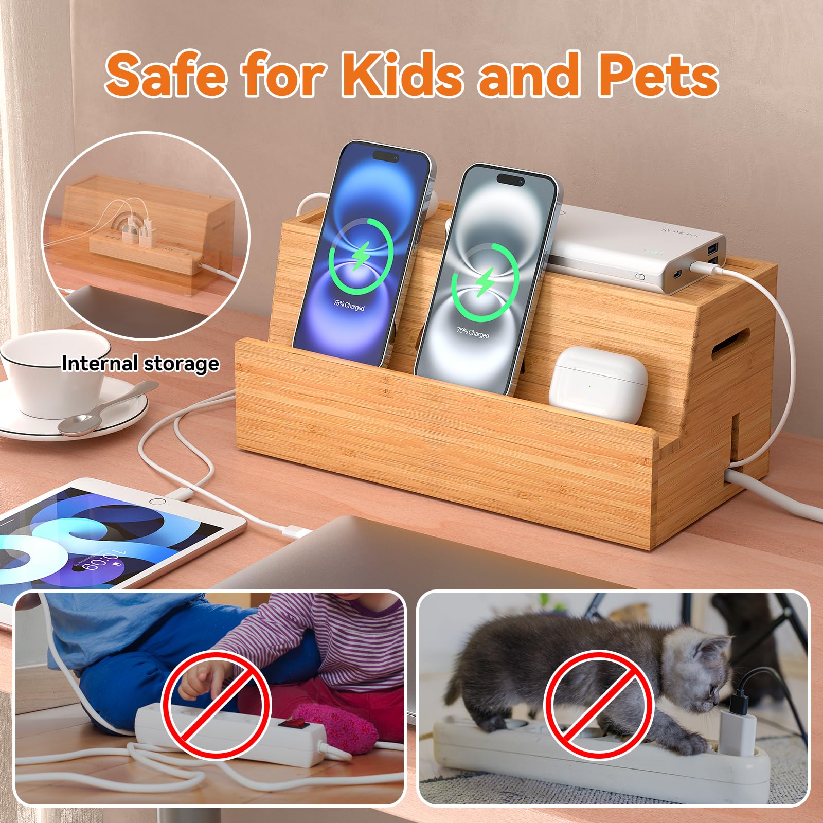 Elegant Bamboo Cable Management Box