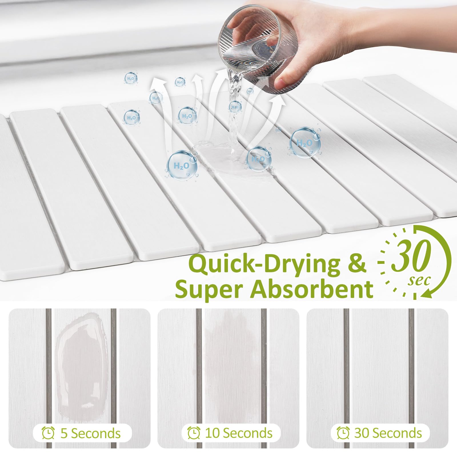 Collapsible Stone Drying Mat for Kitchen Counter, White
