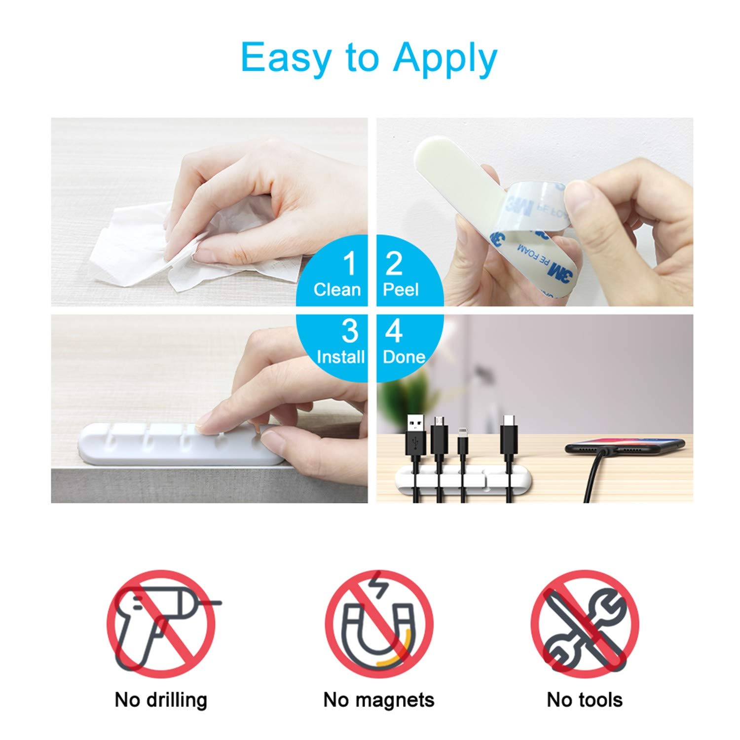 Adhesive White Silicone Cable Organizers