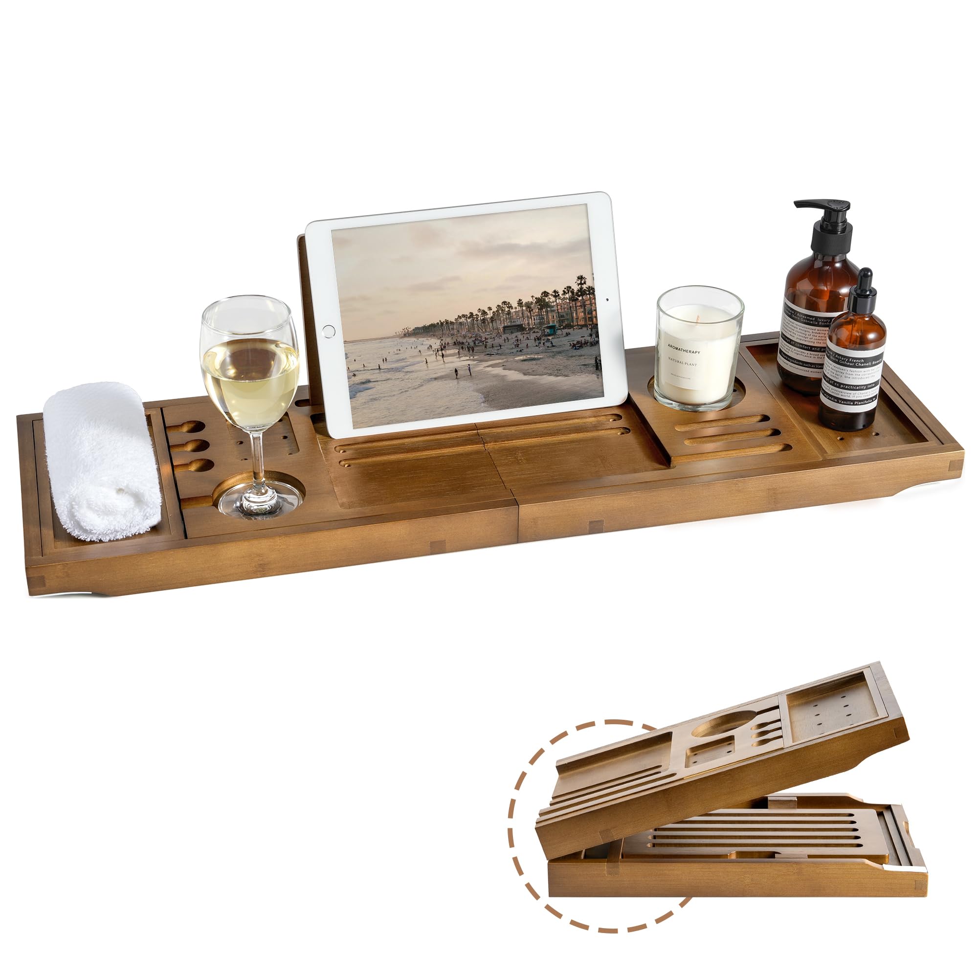 Elegant Expandable Bamboo Bathtub Caddy